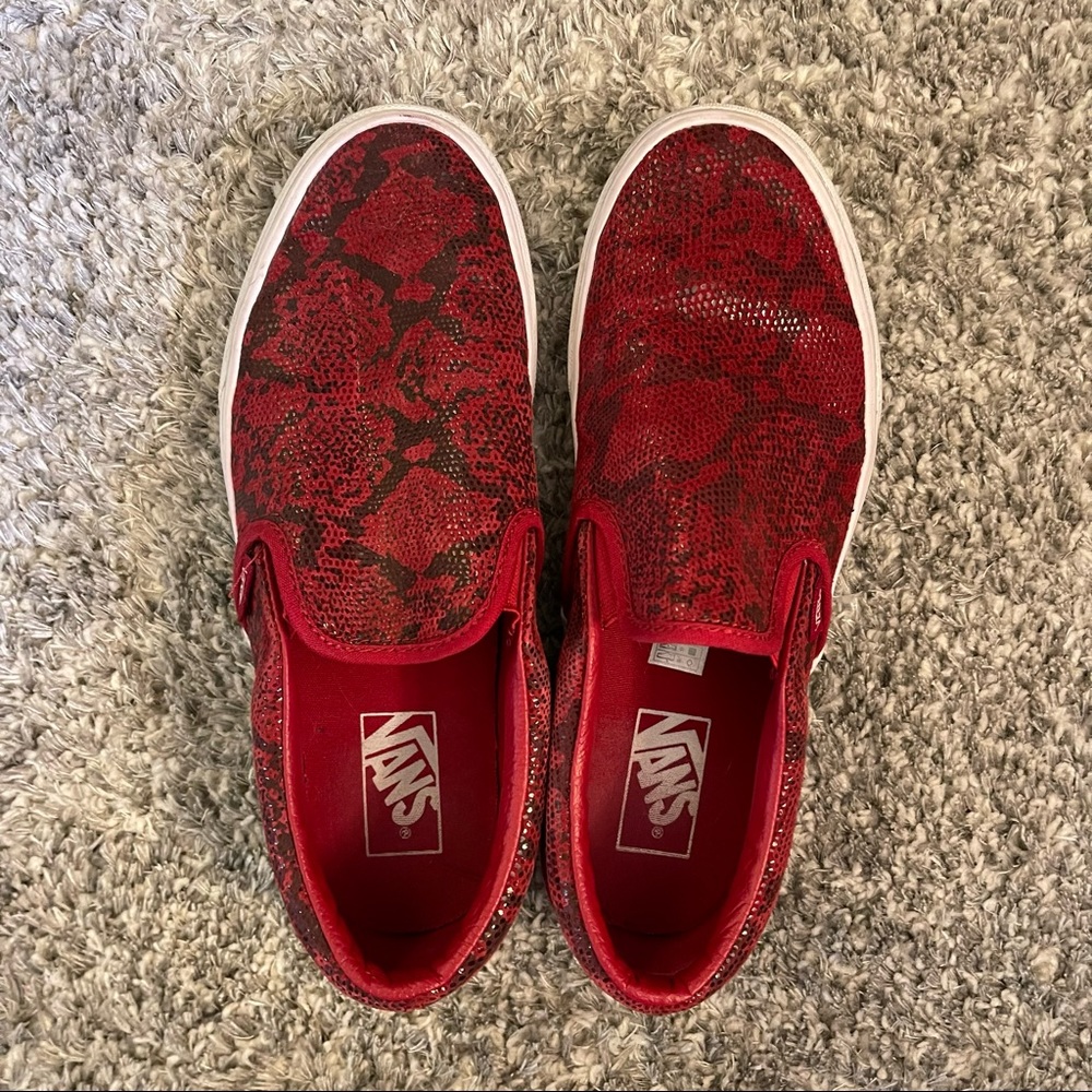 VANS red snake slip ons. Size 10, good condition, only wore a couple times.